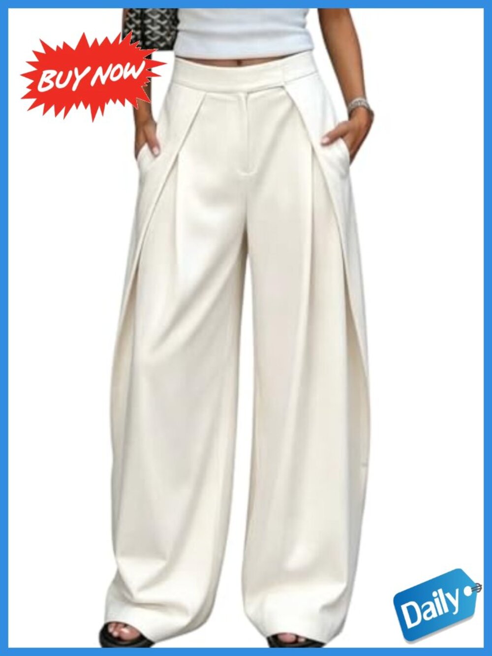 Wide Leg Pleated Palazzo Dress Pants High Waist Work Slacks for Women